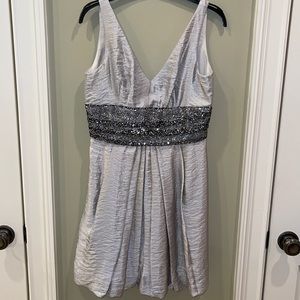 Silver v-neck dress with sequin belt